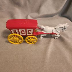 Vintage Cast Iron Horse Drawn Ice Cart Wagon Toy, 7

