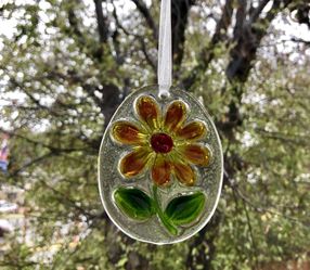 Stained Glass Yellow Flower Oval Sun Catcher
