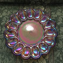 Amber Carnival Glass Deviled Egg Plate, 11”