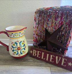 Ceramic Pitcher, colorful weaved Basket Home Decor