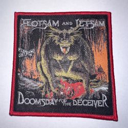 FLOTSAM AND JETSAM, DOOMSDAY FOR THE DECEIVER, SEW ON RED BORDER WOVEN PATCH