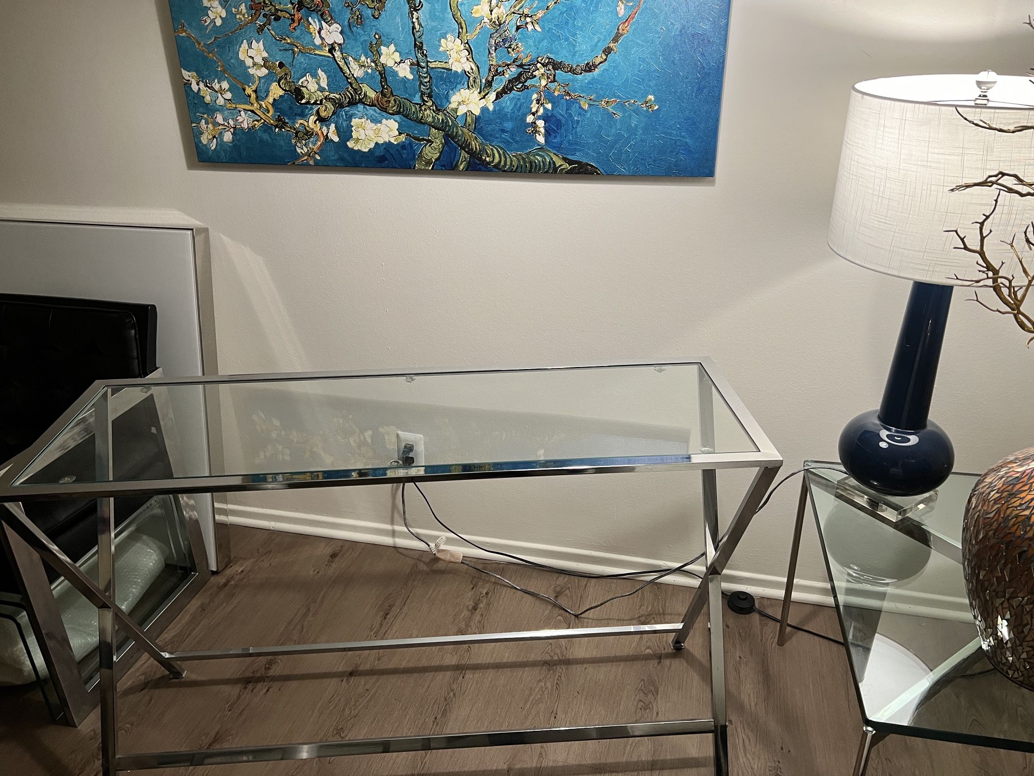 Glass Chrome Console Buffet Sofa Table