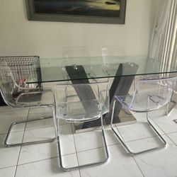 City Furniture Glass And Grey Table With 6 Ikea Acrylic Clear Chairs