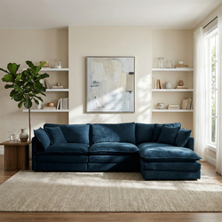 Fremont 112" Modular Chenille Upholstered L-Shaped Sectional Sofa with Ottoman