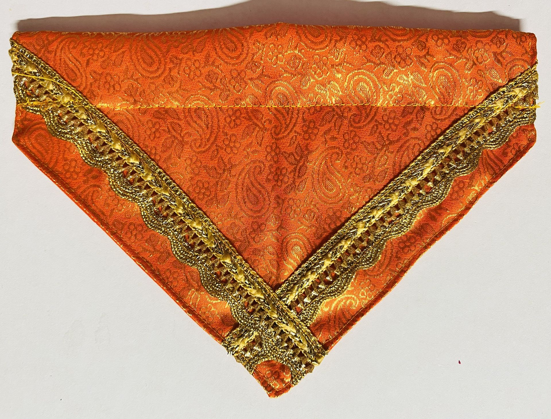 Desi India Orang Golden Silk Brocade Over Collar SlideOn Pet Dog Bandana Scarf S Diwali