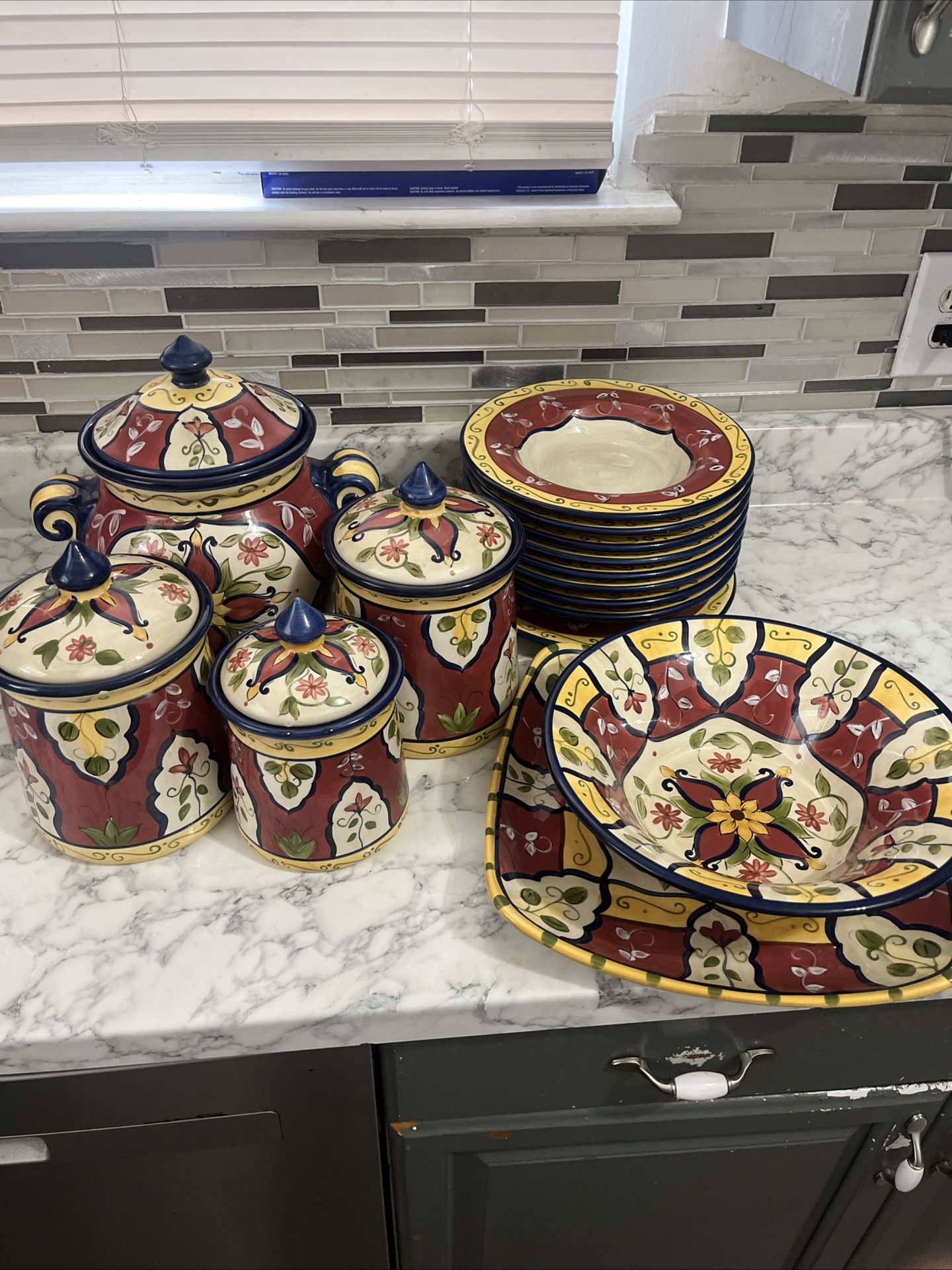 Pier 1 Imports “Vallarta” Handpainted Earthenware Dinnerware Set.