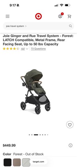 Joie Ginger and Rue Travel System - Forest: LATCH Compatible, Metal Frame, Rear Facing Seat, Up to 50 lbs Capacity