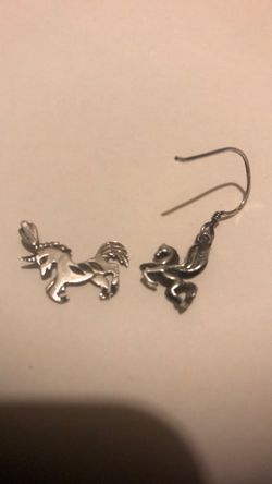 Vintage Unicorn & Pegasus Sterling 925 Pendant Earring