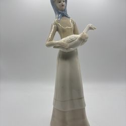 Vintage Girl Holding Goose Ceramic Figurine 
