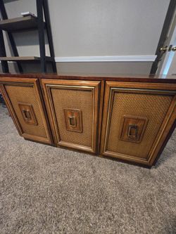 Vintage Wood and Cane Credenza Sideboard