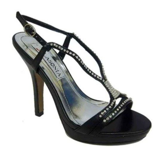 NEW 7.5 Lasonia Womens Black Platform Heels Dress Sandals Open Toe Heel Stiletto