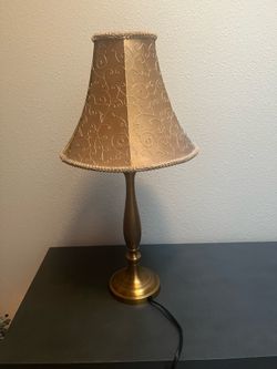 Brass Table Lamp with Embroidered Shade