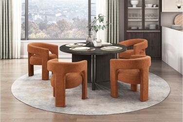 Dining set 5 pc Ebony finish, Orange Boucle fabric, New Especial price 