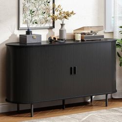 Buffet Cabinet with Storage, Fluted Sideboard Buffet with Sliding Door, Coffee Bar Cabinet with Adjustable Shelf, Console Table, Accent Table for Entr