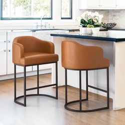 2X Brown 27” faux leather barstools