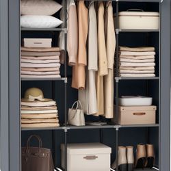 SONGMICS Portable Closet Clothes Storage Organizer w/ 1 Clothes Hanging Rail w/ Cover - Grey  