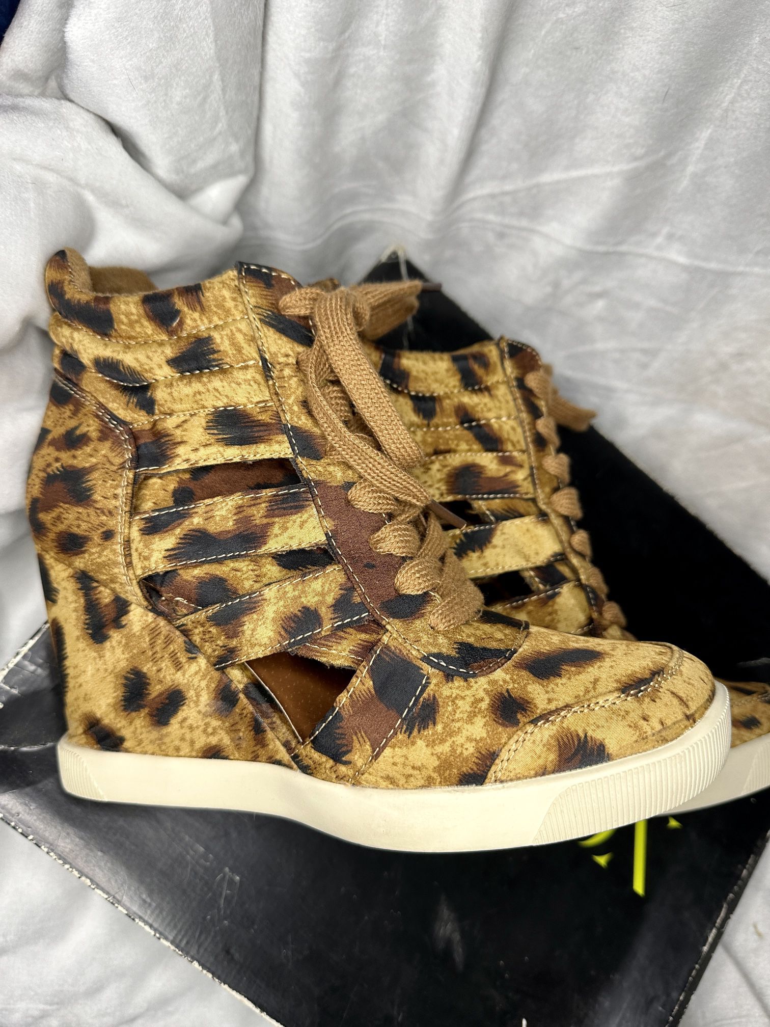 PAPER FOX Leopard Wedge Sneaker Boots - Women’s Size 7