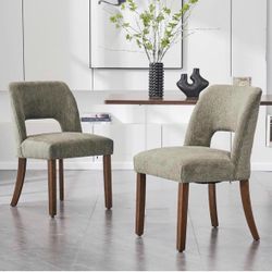 VKNOW Set of 2 wooden dining chairs, upholstered in modern fabric, kitchen and dining chair, green color, are new and are in box