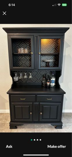 Black Painted Wood Bar Hutch Cabinet