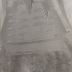 Beautiful Large Etched Crystal Or Glass Pirate Ship Bell 