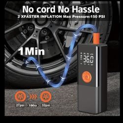 Portable Tire Inflator - Car Air Compressor with Digital Pressure Gauge - 150 PSI - Motorcycle, Electric Bike, and Bicycle Pump with LED Light