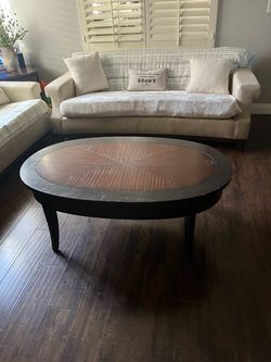 Oval Wood Coffee Table with Inlay Top