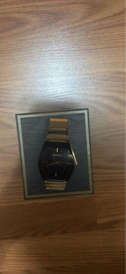 Bulova Gold-Tone Watch with Black Dial