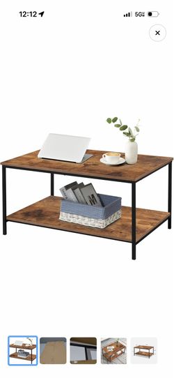 SENIG 31.5" Small Brown Rectangle Wood & Metal Coffee Table with Storage Shelf – Like New