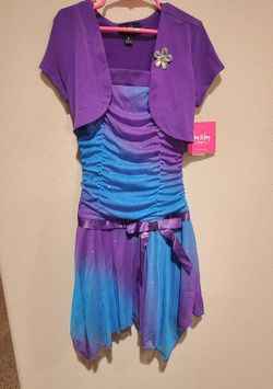 New by&by Girls Purple & Blue Ombre Ruched Dress with Shrug Size 10