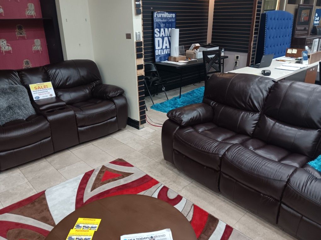 *Weekend Special!!!*---Classic Madrid Brown Leather Reclining Sofa/Loveseat Sets---Now $1099!!!---Delivery And Financing😎