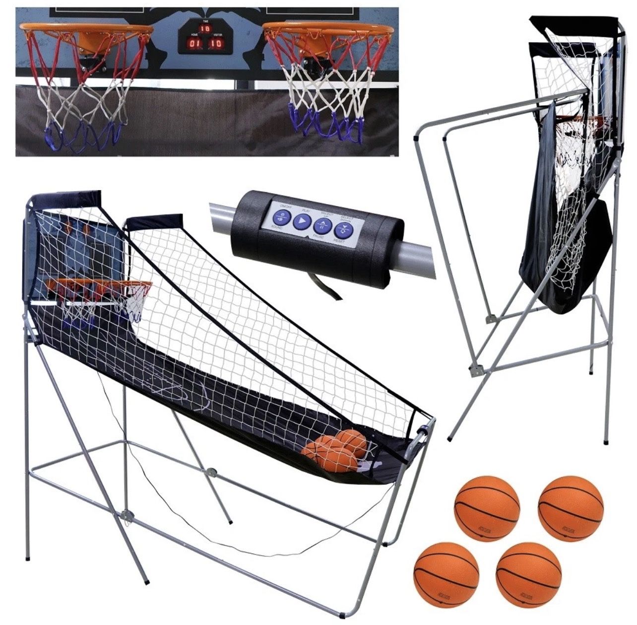 ZenSports Foldable Indoor Kids Basketball Arcade Game Machine - 2 Players W/4 Balls LED Score