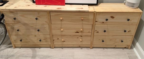 Set of 3 Pine Wood Dressers with Drawers