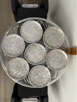 (7) Antique Everlast Hand-Forged Aluminum Coasters Embossed Dogwood Floral Pattern