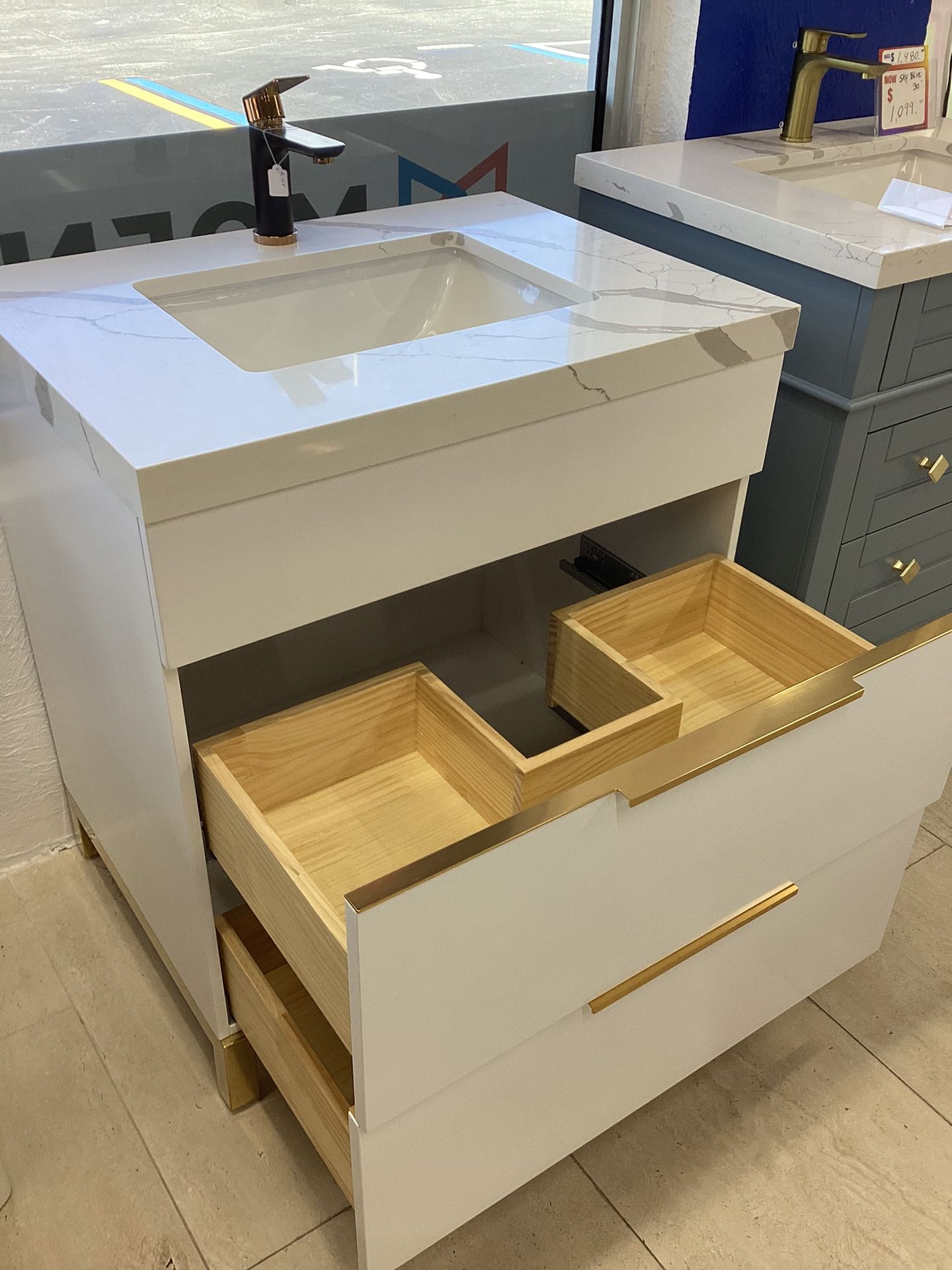 30” Bathroom Vanity Cabinet New Solid Wood Fully Assembled Quartz Top With Sink Softclose Drawers Ready For Pick Up Today