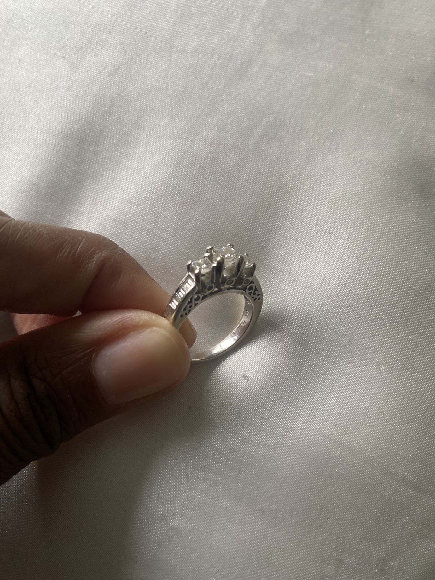White Gold Princess Cut Diamond Past Present Future Wedding Engagement Ring