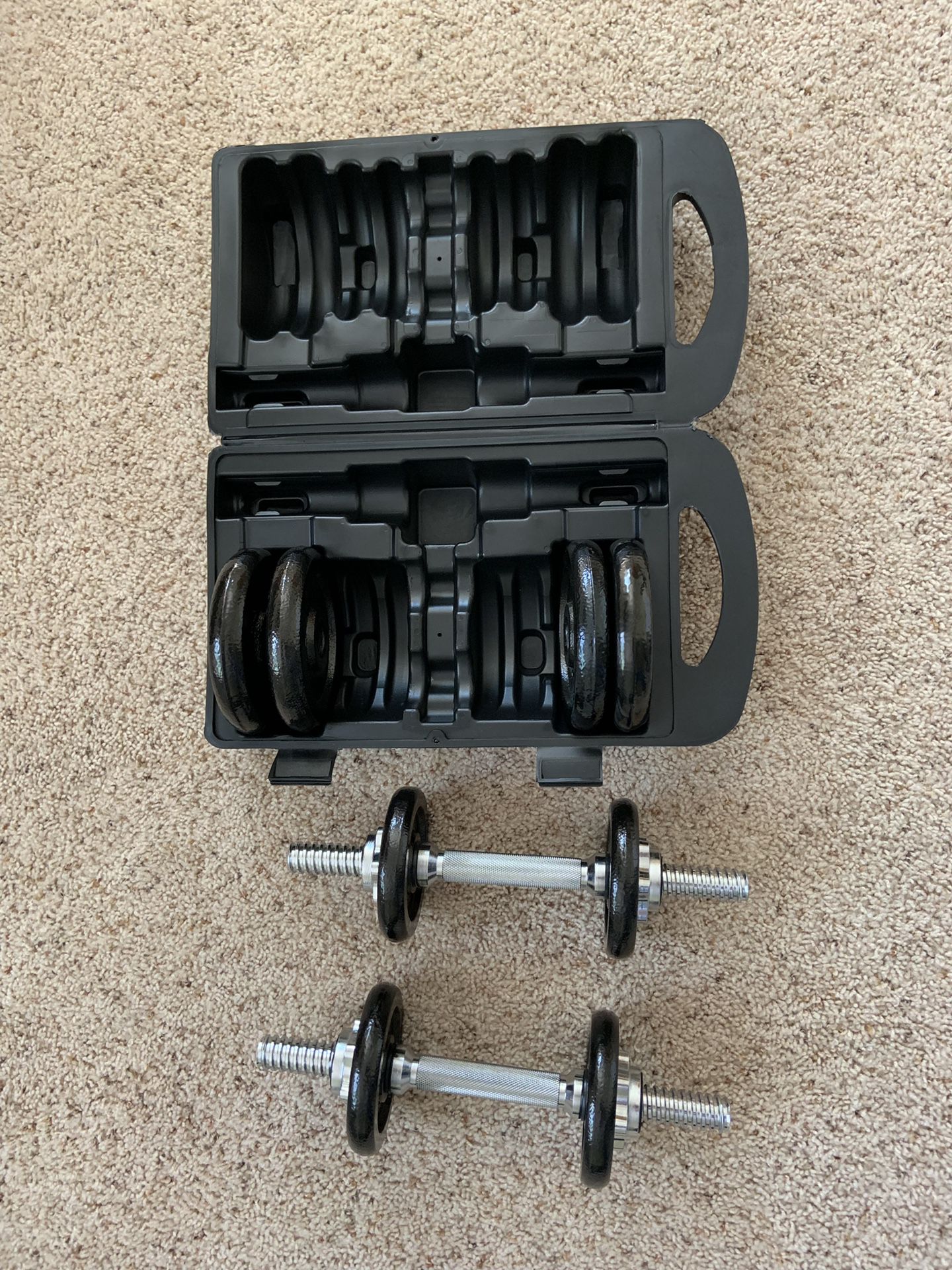 Adjustable barbell lifting dumbells weight set with case