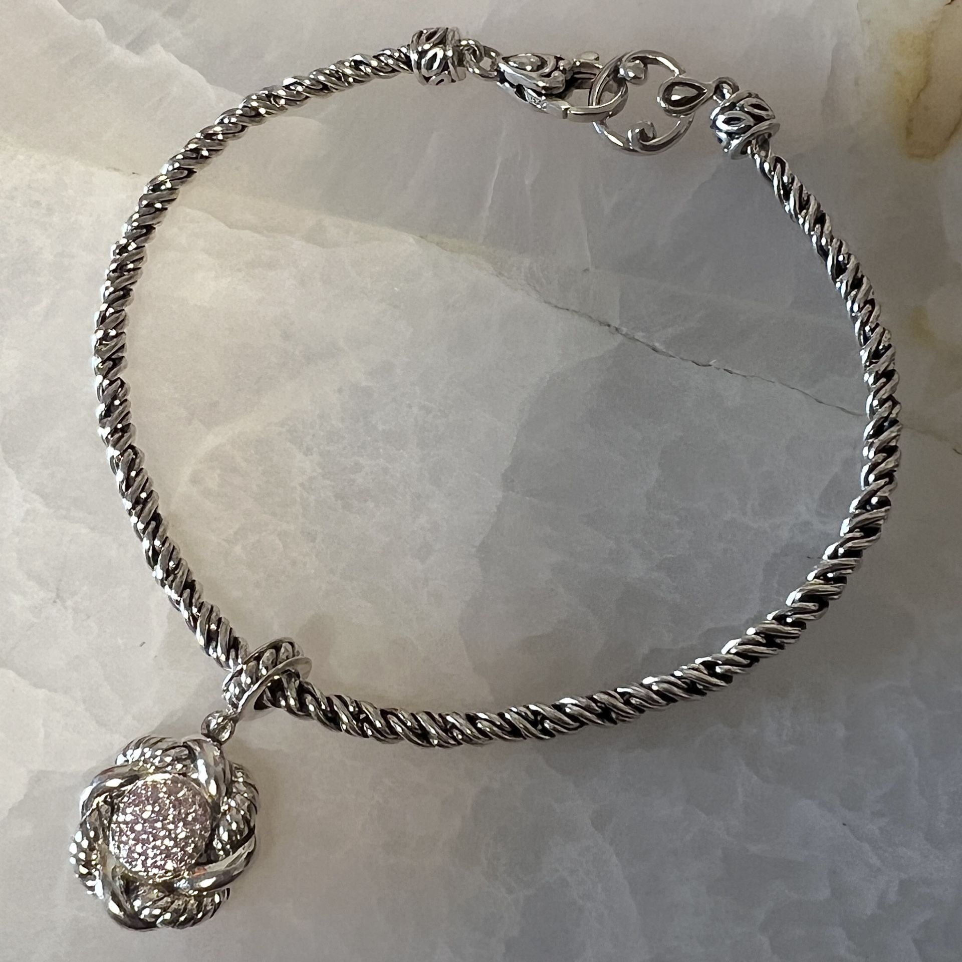 John Hardy JAI 925 Sterling Silver Pink CZ Floral Charm Bracelet