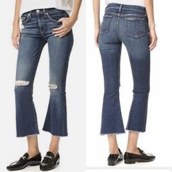 RAG & BONE Mabel Wash High Rise 10” Distressed Ripped Knee Crop Flare Jeans