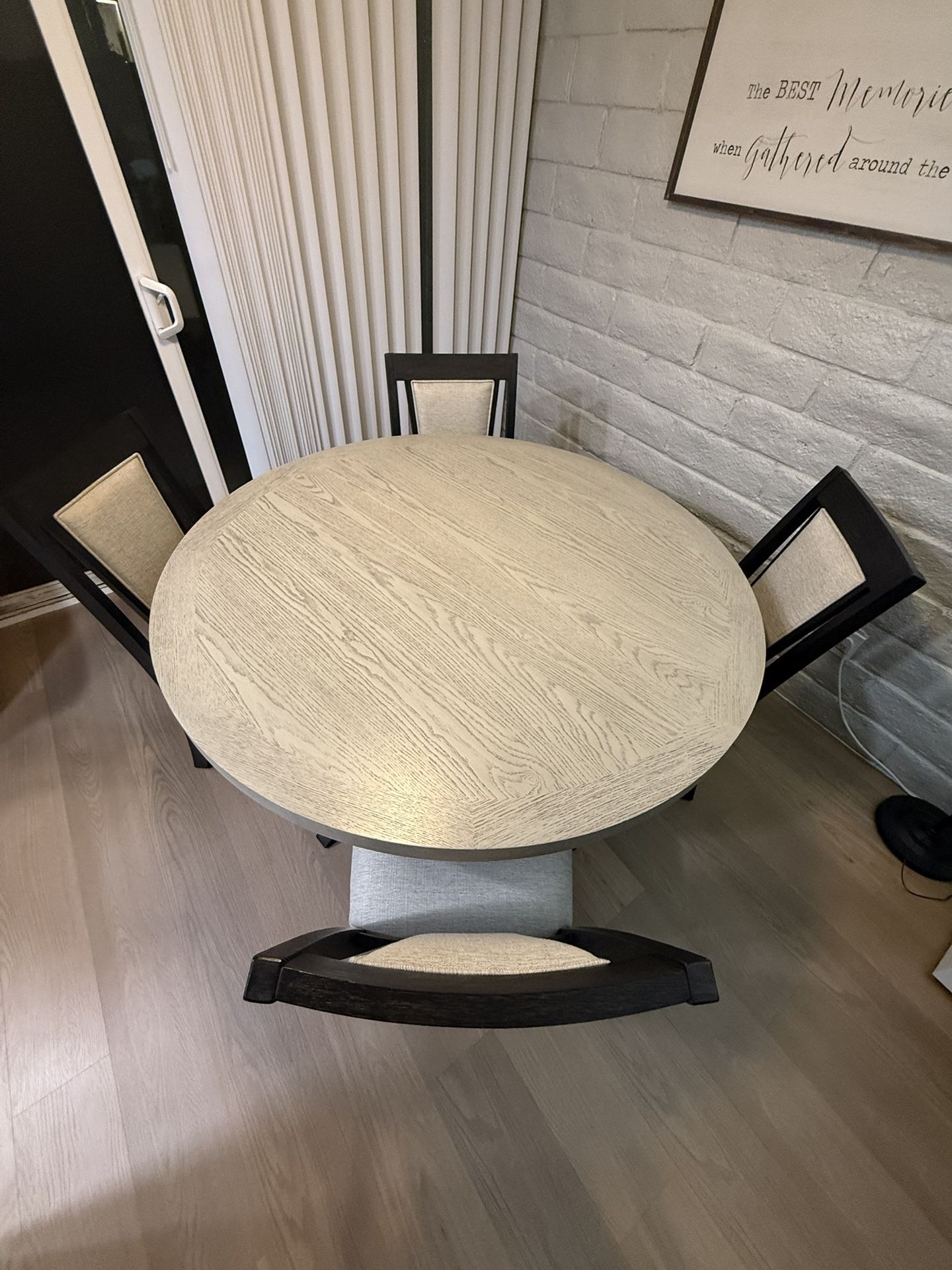 Black Grey Two Tone Round 54" Wood Dining With Chair Set For 4