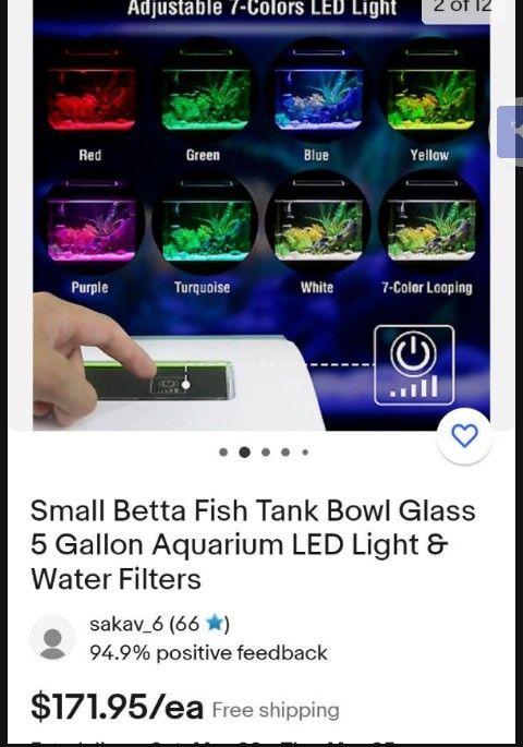 Small Betta Fish Tank Bowl Glass 5 Gallon Aquarium LED Light & Water Filters