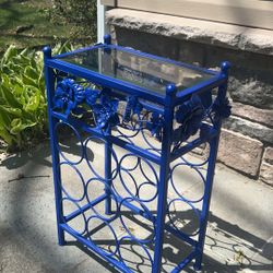 Bold Blue Wine Rack with Glass Top – One of a Kind Upcycled Piece