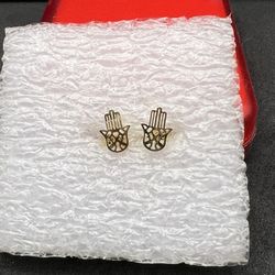 Hamsa hand gold stud earrings