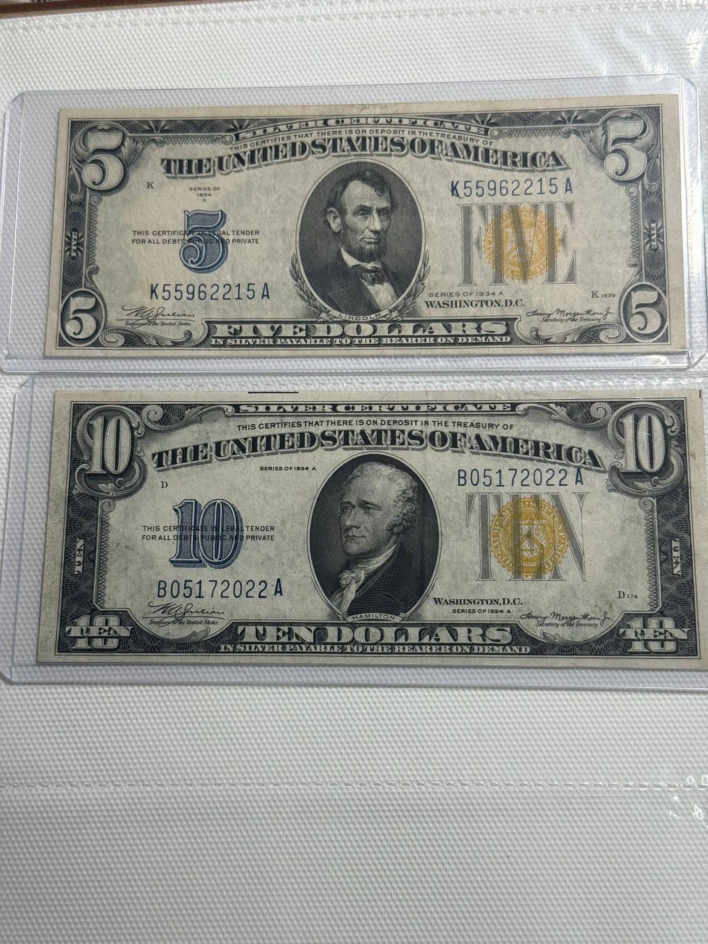 1934 $5 And $10 North Africa Emergency Issue Silver Certificates 