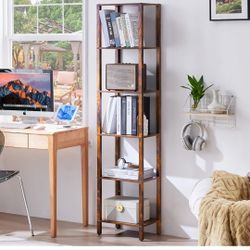 66in Tall Bookshelf 6-Tier Small Narrow Bookcase, Skinny Book Shelf for Small Space, Farmhouse Slim Shelf with Storage, Wood Freestanding Display Thin