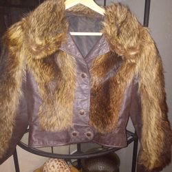 1970's vintage Leather /Sable Jacket. "Rockstar!"
