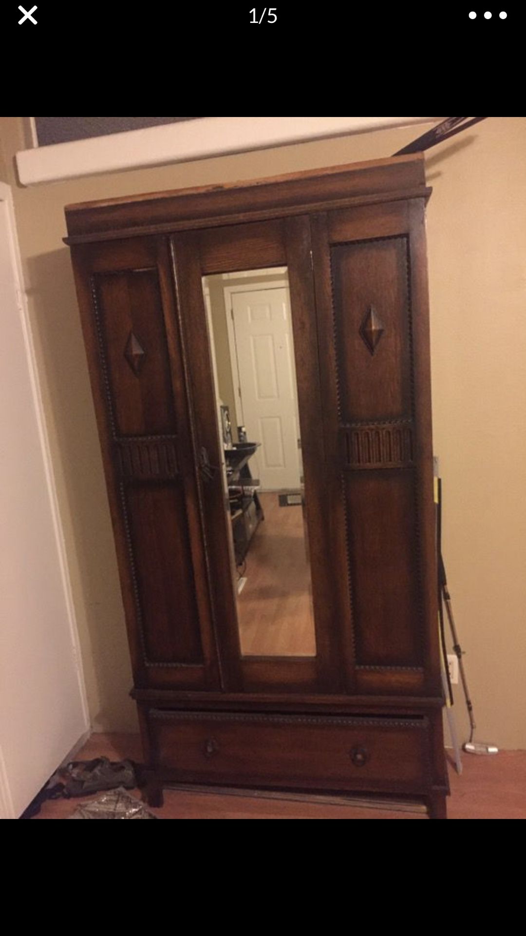 Armoire antique 77” by 38 1/2 inches by 15 deep today only