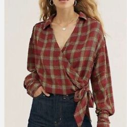 Free People We The Free People Running Wild Wrap Shirt Plaid