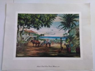 Island trade, kona coast 1900 Hawaii lithograph peter Hurd 15"x19"