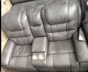 Leather Reclining Love Seat-Gray