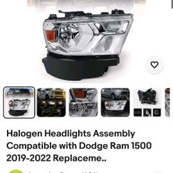 FIONE Halogen Headlights Assembly Compatible with Dodge Ram 1(contact info removed)-2022 Replacement Headlamp with Chrome Frame RIGHT SIDE 